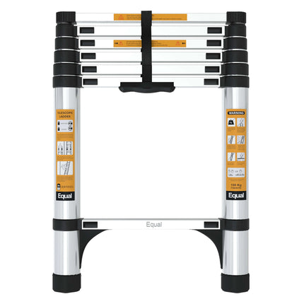 Equal 6.5 FT Aluminum Folding Telescopic Ladder with 2 Triangle Stabilizers | EN131 Certified with 2 Year Warranty | 150kg Max Capacity | Collapsible Ladder for Home or Outdoor Work (2m/7 Steps)