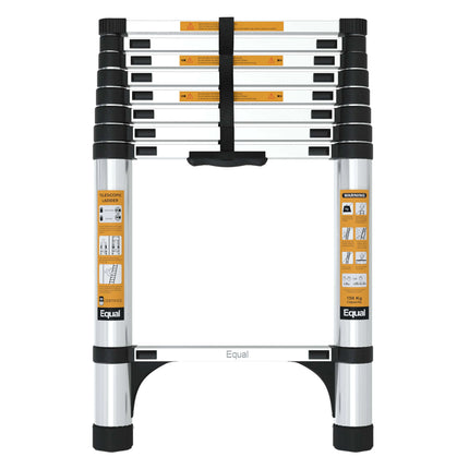 Equal 8.5 FT Aluminum Folding Telescopic Ladder with 2 Triangle Stabilizers | EN131 Certified with 2 Year Warranty | 150kg Max Capacity | Collapsible Ladder for Home or Outdoor Work (2.5m/8 Step)