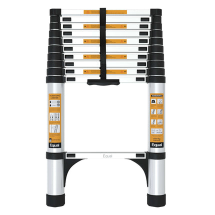 Equal 10.5 FT Aluminum Folding Telescopic Ladder with 2 Triangle Stabilizers | EN131 Certified with 2 Year Warranty | 150kg Max Capacity | Collapsible Ladder for Home or Outdoor Work (3.2m/11 Step)