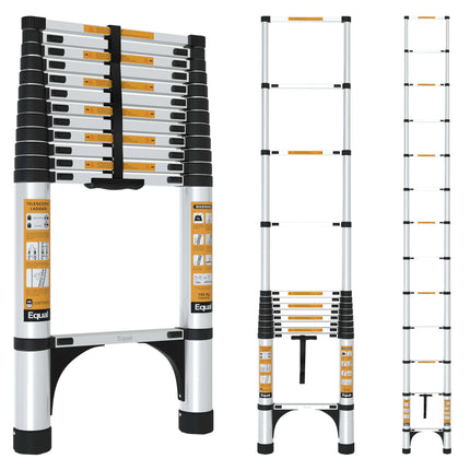 Equal 16.5 FT Aluminum Folding Telescopic Ladder with 2 Triangle Stabilizers | EN131 Certified with 2 Year Warranty | 150kg Max Capacity | Collapsible Ladder for Home or Outdoor Work (5m/13 Step)