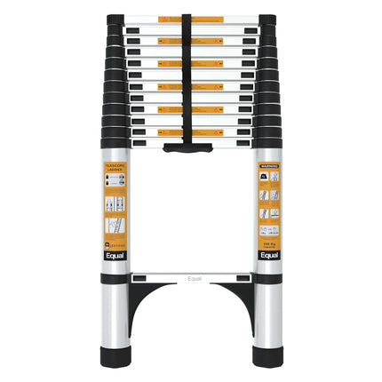 Equal 16.5 FT Aluminum Folding Telescopic Ladder with 2 Triangle Stabilizers | EN131 Certified with 2 Year Warranty | 150kg Max Capacity | Collapsible Ladder for Home or Outdoor Work (5m/13 Step)