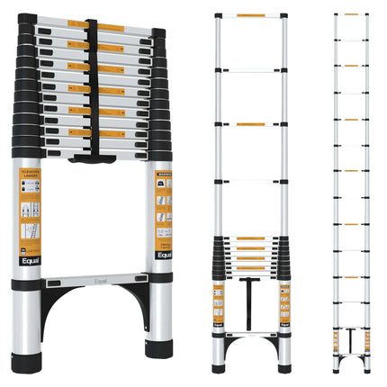 Equal 18 FT Aluminum Folding Telescopic Ladder with 2 Triangle Stabilizers | EN131 Certified with 2 Year Warranty | 150kg Max Capacity | Collapsible Ladder for Home or Outdoor Work (5.5m/14 Step)