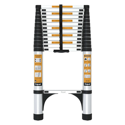 Equal 18 FT Aluminum Folding Telescopic Ladder with 2 Triangle Stabilizers | EN131 Certified with 2 Year Warranty | 150kg Max Capacity | Collapsible Ladder for Home or Outdoor Work (5.5m/14 Step)