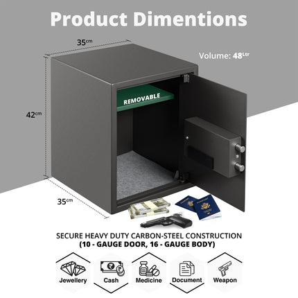 Equal 48L SecureLitePro Digital Safe Locker with Pincode Access and Emergency Key - Grey