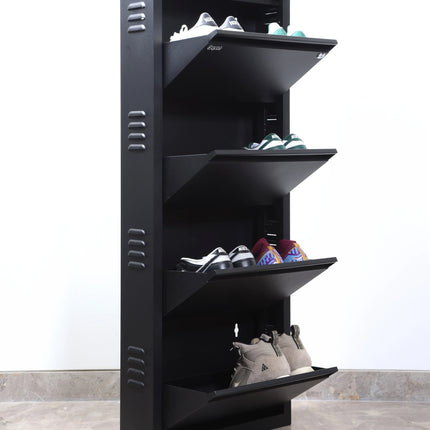 Equal 4 Shelf Lite Shoe Rack for Home | Economic Mild Steel Shoe Cabinet for Home holds upto 8-10 pairs of shoes | 3 Years Limited Warranty | 4 Shelf - Matte Black