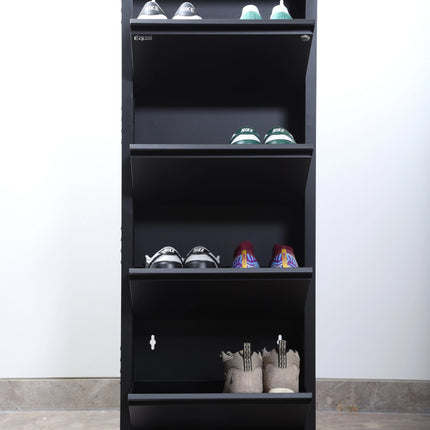 Equal 4 Shelf Lite Shoe Rack for Home | Economic Mild Steel Shoe Cabinet for Home holds upto 8-10 pairs of shoes | 3 Years Limited Warranty | 4 Shelf - Matte Black