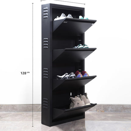 Equal 4 Shelf Lite Shoe Rack for Home | Economic Mild Steel Shoe Cabinet for Home holds upto 8-10 pairs of shoes | 3 Years Limited Warranty | 4 Shelf - Matte Black