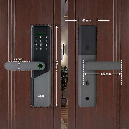 Equal Smart Door Lock S8 WiFi in Black: Fingerprint & 5 More Ways to Unlock; Wooden Door Compatible; 1-Year Warranty.