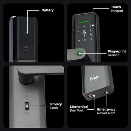 Equal Smart Door Lock S8 WiFi in Black: Fingerprint & 5 More Ways to Unlock; Wooden Door Compatible; 1-Year Warranty.