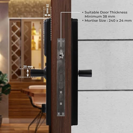 Equal Smart Door Lock A8 WiFi in Gloss Black: Fingerprint & 3 More Ways to Unlock; Wooden Door Compatible; 1-Year Warranty.