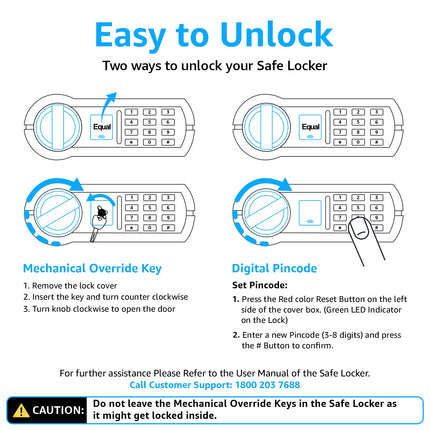 Equal 32L SecureLite Digital Safe Locker with Pincode Access and Emergency Key - Black