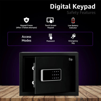 Equal 20L SecureX Pro Digital Safe Locker with Touchpad and Motorized Locking Mechanism - Matte Black