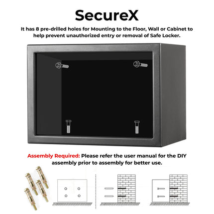 Equal 20L SecureX Digital Safe Locker with Pincode Access and Emergency Key - Grey