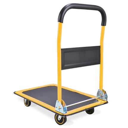 Equal 300kg Capacity Steel Foldable Platform Trolley Hand Cart for Material Handling, Yellow