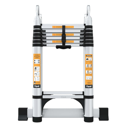 Equal 15 FT 2-IN-1 Aluminum Telescopic Ladder with 2 Triangle Support & Stabilizers | EN131 Certified with 2 Year Warranty | 150kg Max Capacity | Ladder for Home or Outdoor Work (4.4m/7+7 Step)