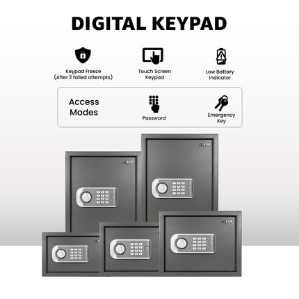 Equal 32L SecureLitePro Digital Safe Locker with Pincode Access and Emergency Key - Grey