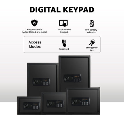 Equal 55L SecureX Digital Safe Locker with Pincode Access and Emergency Key - Black