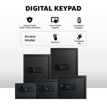 Equal 48L SecureLite Digital Safe Locker with Pincode Access and Emergency Key - Black