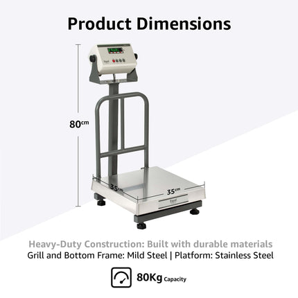 Equal 80kg Stainless Steel Heavy Duty Platform Electronics Weighing Scale, 350x350mm