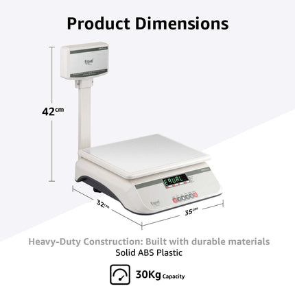 Equal 40kg Capacity Electronics Digital Table Top Kitchen Weighing Scale w/Pole, 250x300mm