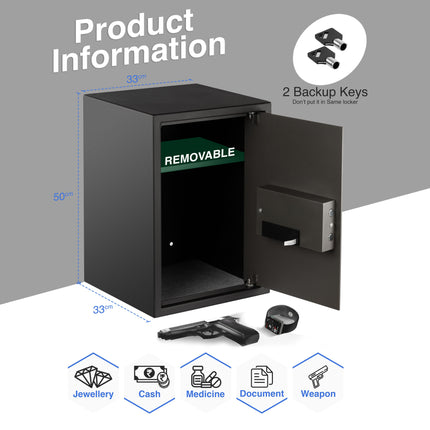 Equal 55L SecureX Digital Safe Locker with Pincode Access and Emergency Key - Grey Black