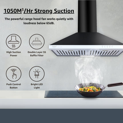 Equal 60cm 1050 m3/hr Pyramid Kitchen Chimney for Kitchen, 3 Speed Setting Push Button Control