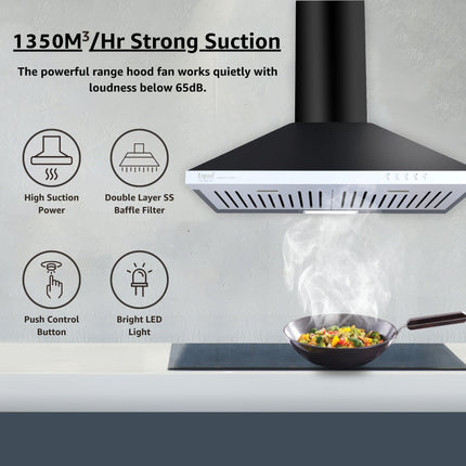 Equal 60cm 1350 m3/hr Pyramid Kitchen Chimney for Kitchen, 3 Speed Setting Push Button Control