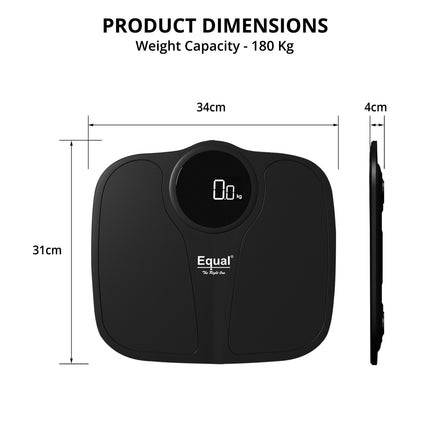 Equal Digital Bathroom Weighing Scale With LED Display & ABS Tempered Glass (Black)