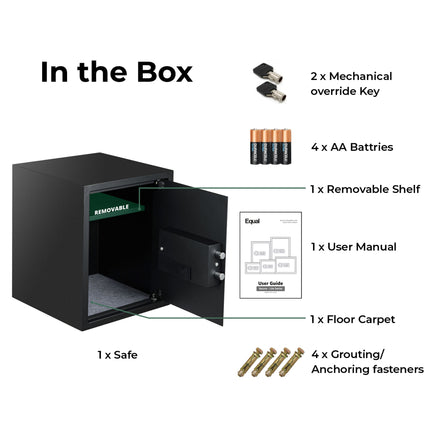 Equal 48L SecureLite Digital Safe Locker with Pincode Access and Emergency Key - Black