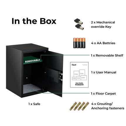 Equal 55L SecureX Digital Safe Locker with Pincode Access and Emergency Key - Black