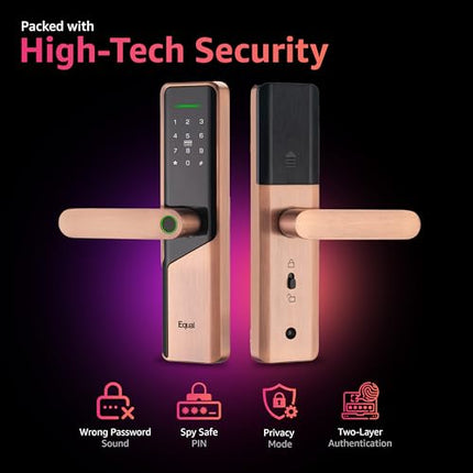 Equal Smart Door Lock S8 WiFi in Red Metal: Fingerprint & 5 More Ways to Unlock; Wooden Door Compatible; 1-Year Warranty.