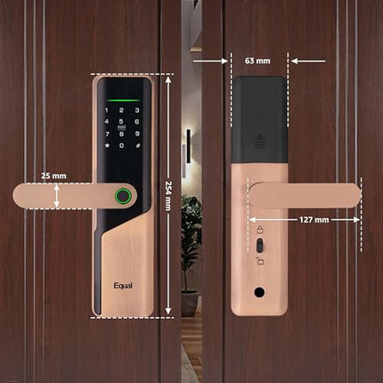 Equal Smart Door Lock S8 WiFi in Red Metal: Fingerprint & 5 More Ways to Unlock; Wooden Door Compatible; 1-Year Warranty.