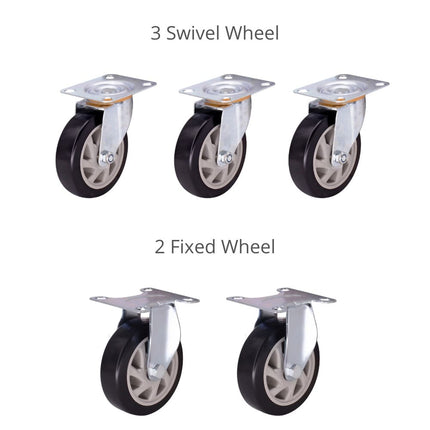 Equal 5 Inch Fixed Swivel Caster Wheels Heavy Duty for 300kg to 600Kg Capacity, Pack Of 5, 2 Fix 3 Swivel