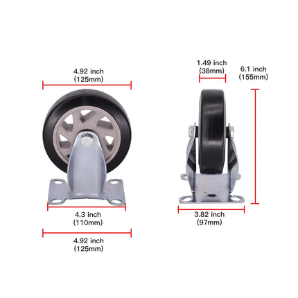 Equal 5 Inch Fixed Swivel Caster Wheels Heavy Duty for 300kg to 600Kg Capacity, Pack Of 5, 2 Fix 3 Swivel